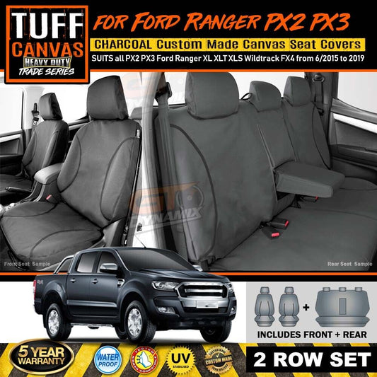 TUFF HD TRADE Canvas Seat Covers Ford Ranger PX1 XL XLT 2ROW 10/2011-5/2015 BLACK