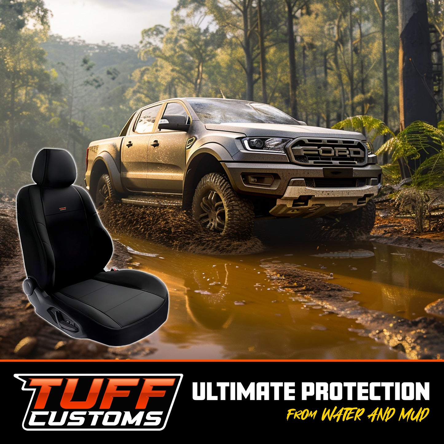 TUFF Customs Neoprene Seat Covers 2 Rows For Next Gen Ranger Dual Cab XLT SPORTS WILDTRACK 2/2022-2025