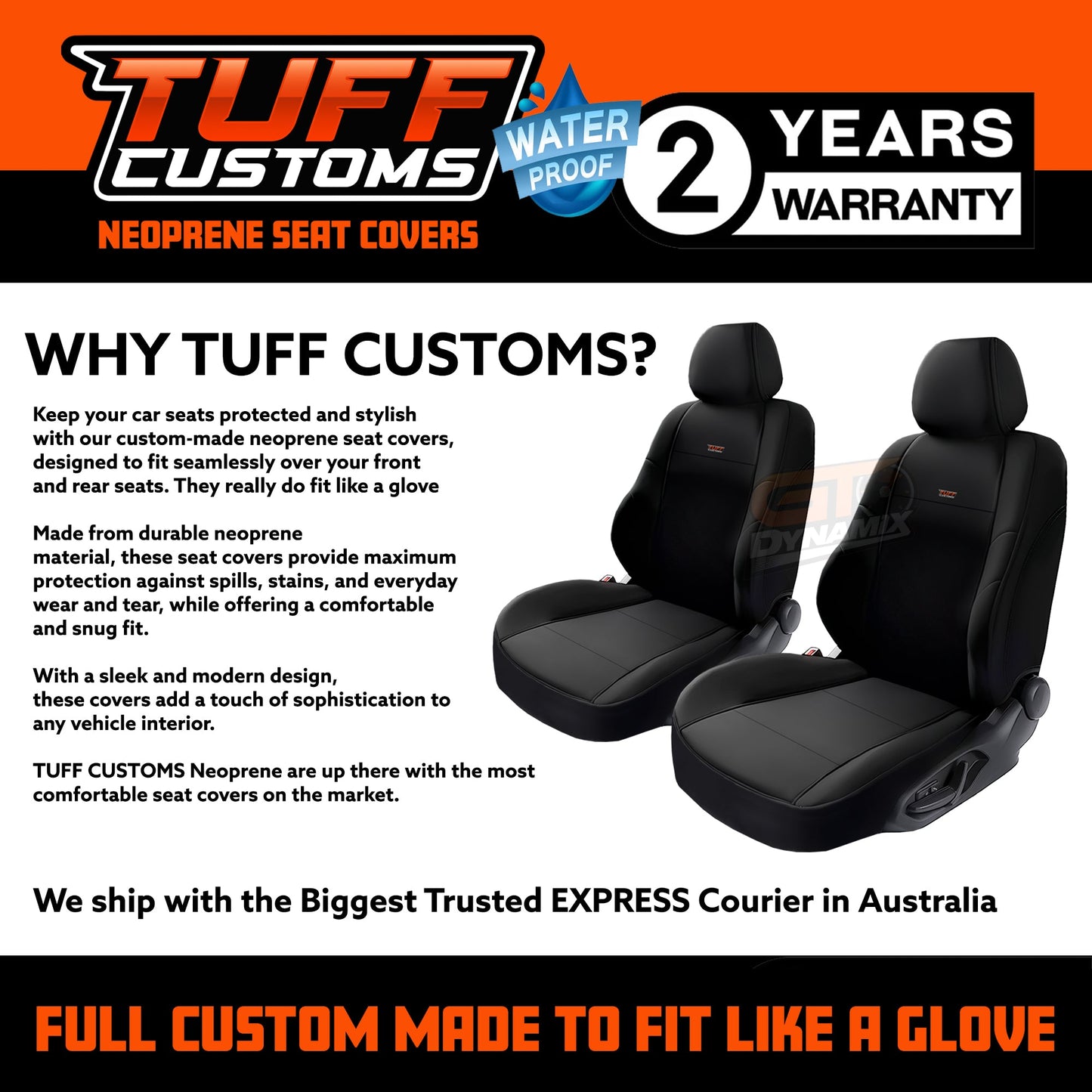 TUFF Customs Neoprene Seat Covers 2 Rows For Next Gen Ranger Dual Cab XLT SPORTS WILDTRACK 2/2022-2025