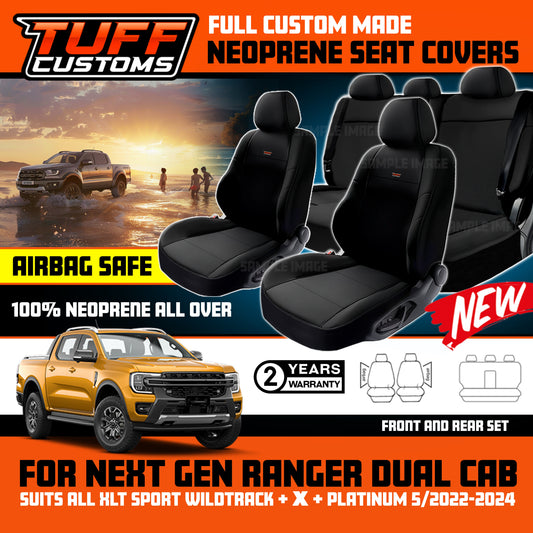 TUFF Customs Neoprene Seat Covers 2 Rows For Next Gen Ranger Dual Cab XLT SPORTS WILDTRACK 2/2022-2025