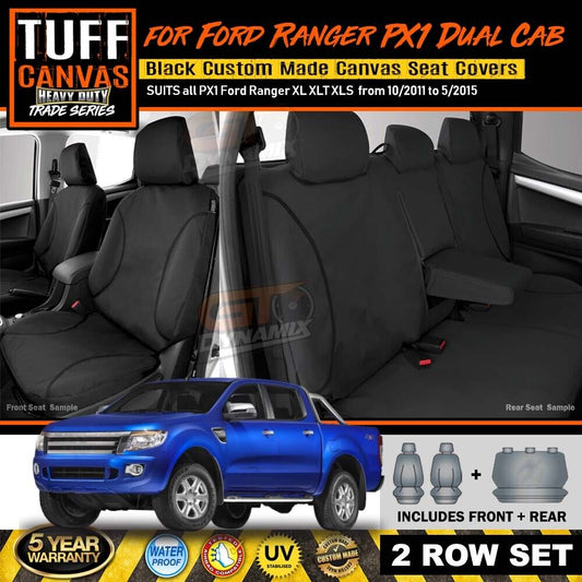 TUFF HD TRADE Canvas Seat Covers Ford RANGER PX2 PX3 XLT XL 2Row 6/2015-2022 CHARCOAL
