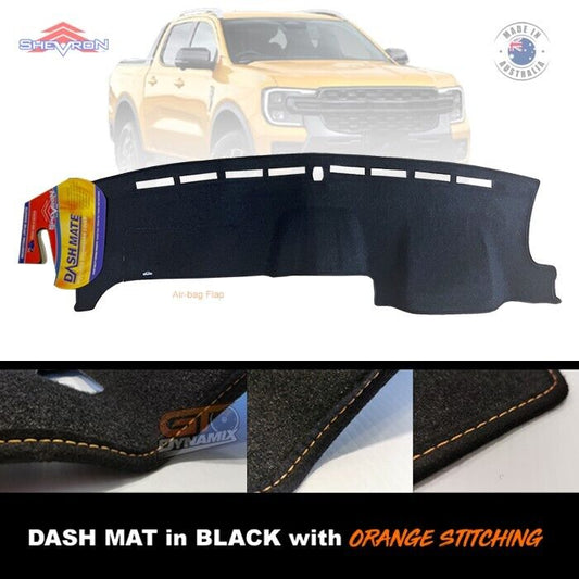 Shevron Dash Mat FORD RANGER Wildtrack NEXT GEN 2022-2024 DMO1652 Black + Orange Stitching