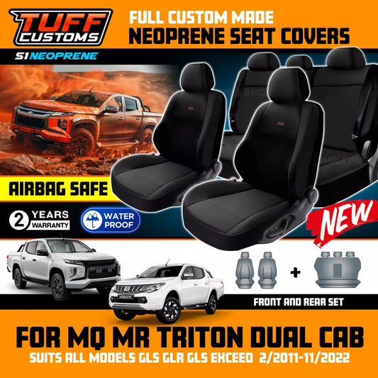 TUFF Customs S1 Neoprene Seat Covers 2 Rows For Mitsubishi Triton MQ MR Dual CAB GLS GLR GLX 1/2015-2023