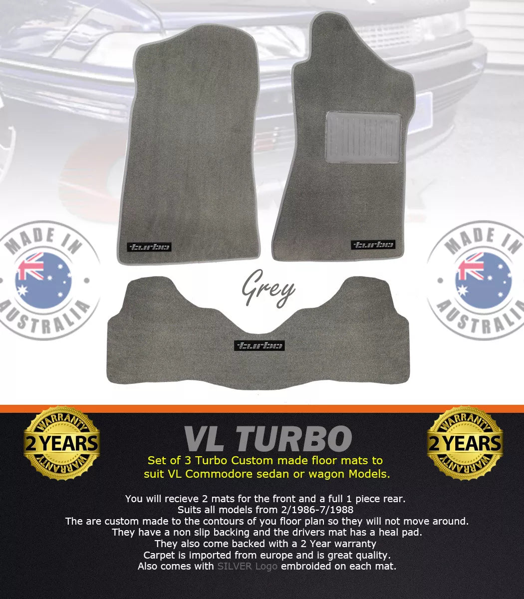 VL TURBO CUSTOM MADE FLOOR MATS Set of 3 GREY silver badge Calais BT1 Berlina