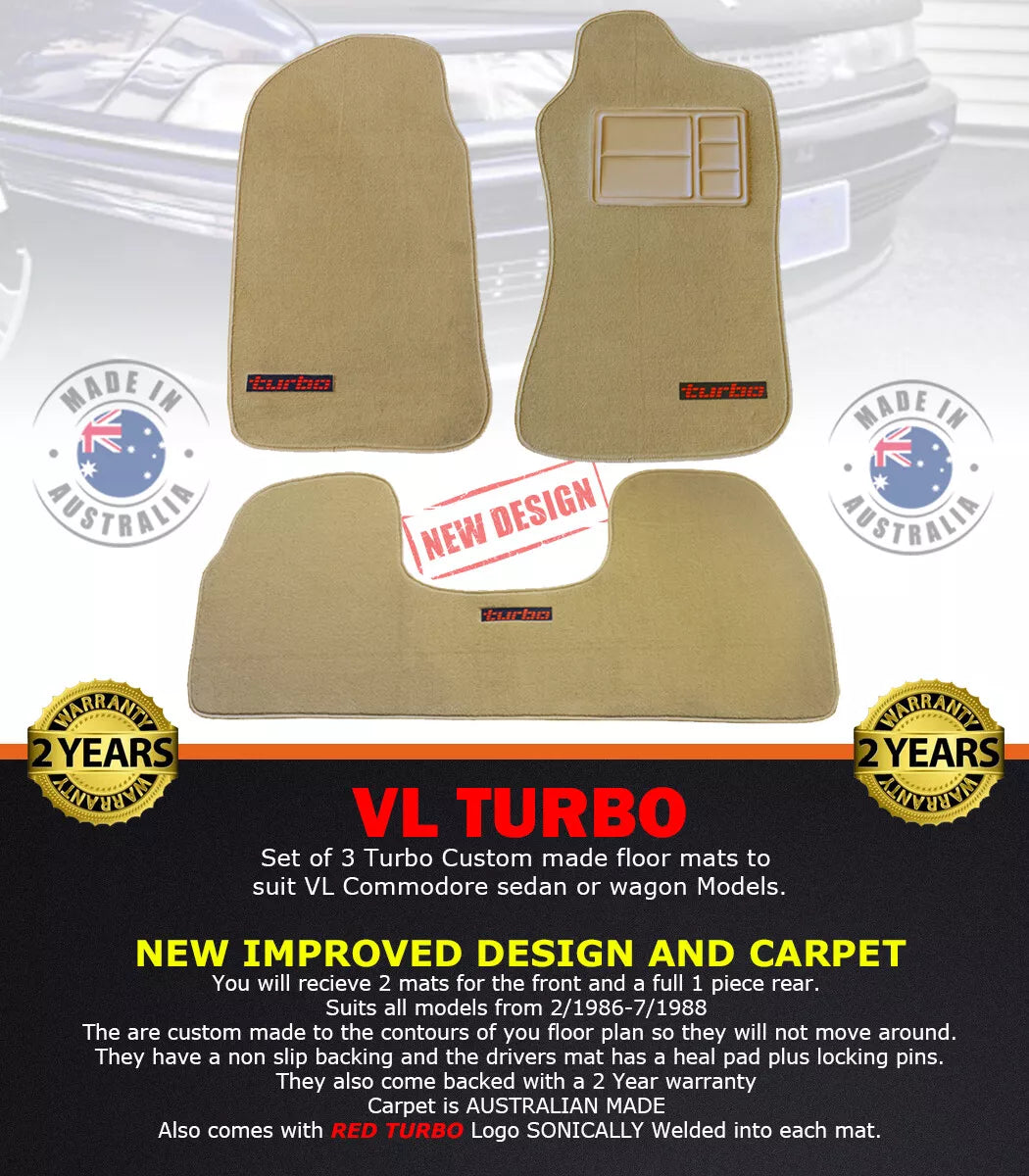 VL TURBO Calais Beige CUSTOM MADE FLOOR MATS (SET OF 3) BT1 Berlina (RED badge)