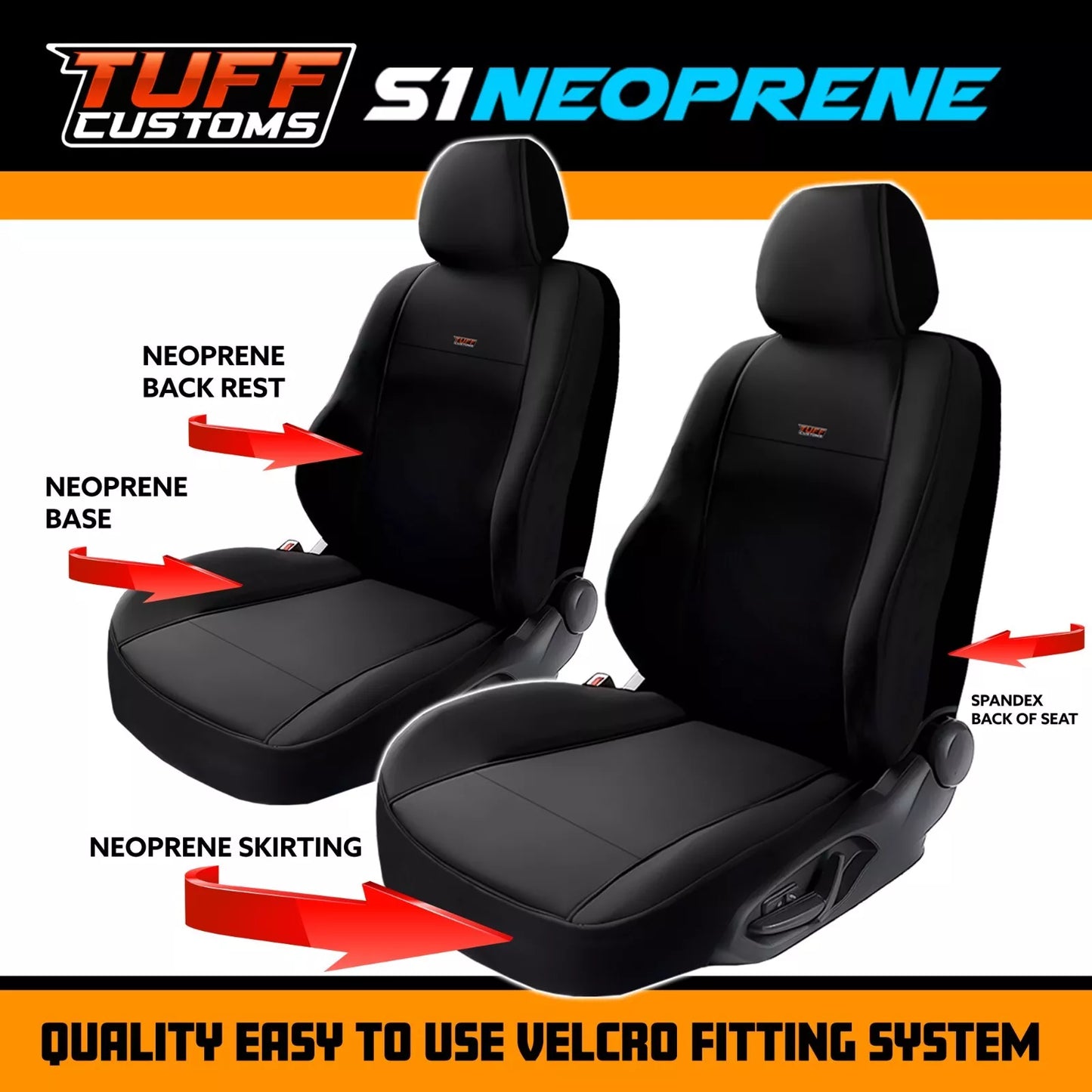 TUFF Customs S1 Neoprene Seat Covers 2 Rows For Toyota Prado 150 GXL VX 2009-5/2021