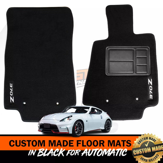 Custom Floor Mats For Nissan 370Z AUTO Set of 2 FRONTs in BLACK 2009-2024 w/ Logo