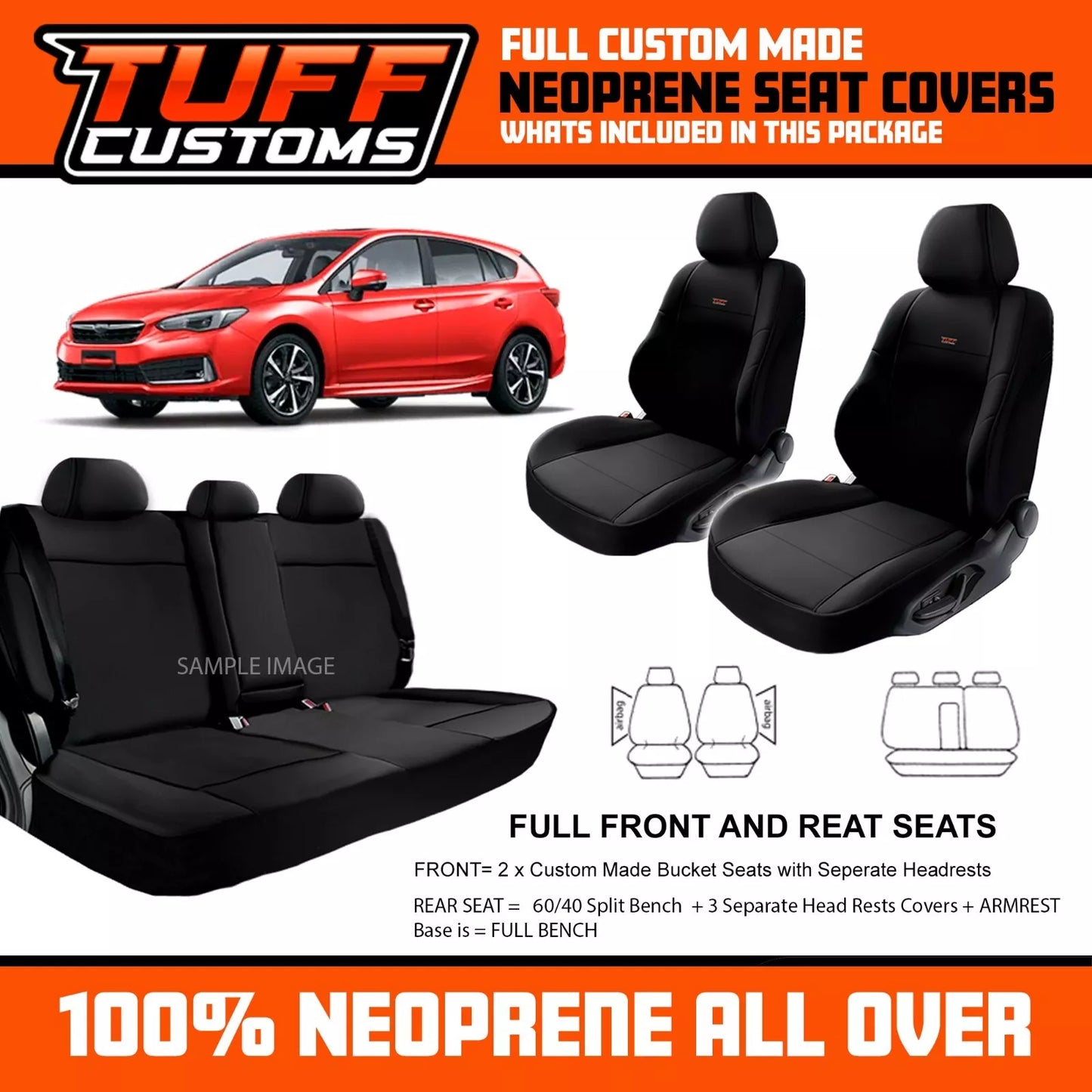 TUFF Customs Neoprene Seat Covers 2 Rows For Subaru Impreza 2.0i-L 2.0i 2.0i-S 2017-2022