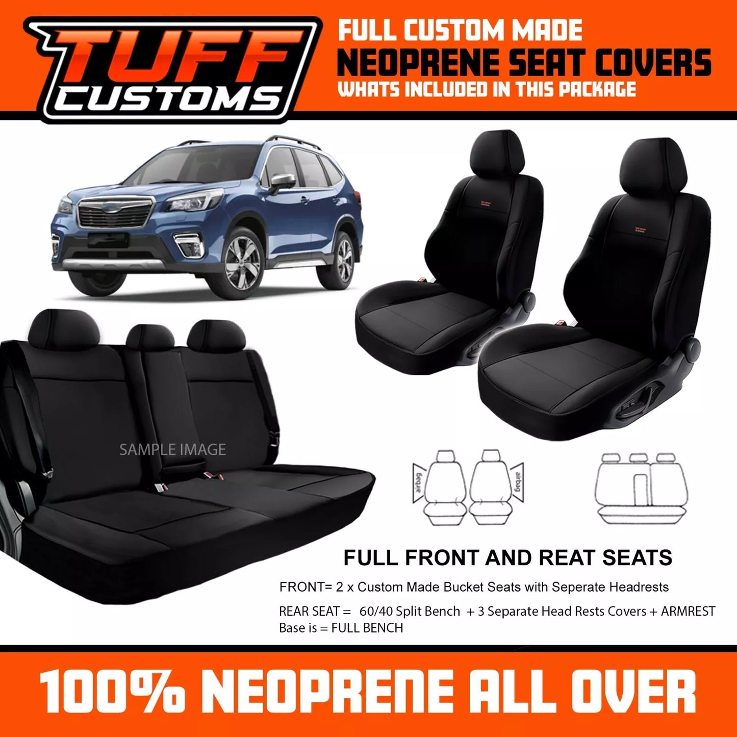 TUFF Customs Neoprene Seat Covers 2 Rows For Subaru Forester S5 2.5i 2.5i-L 7/2018-2024