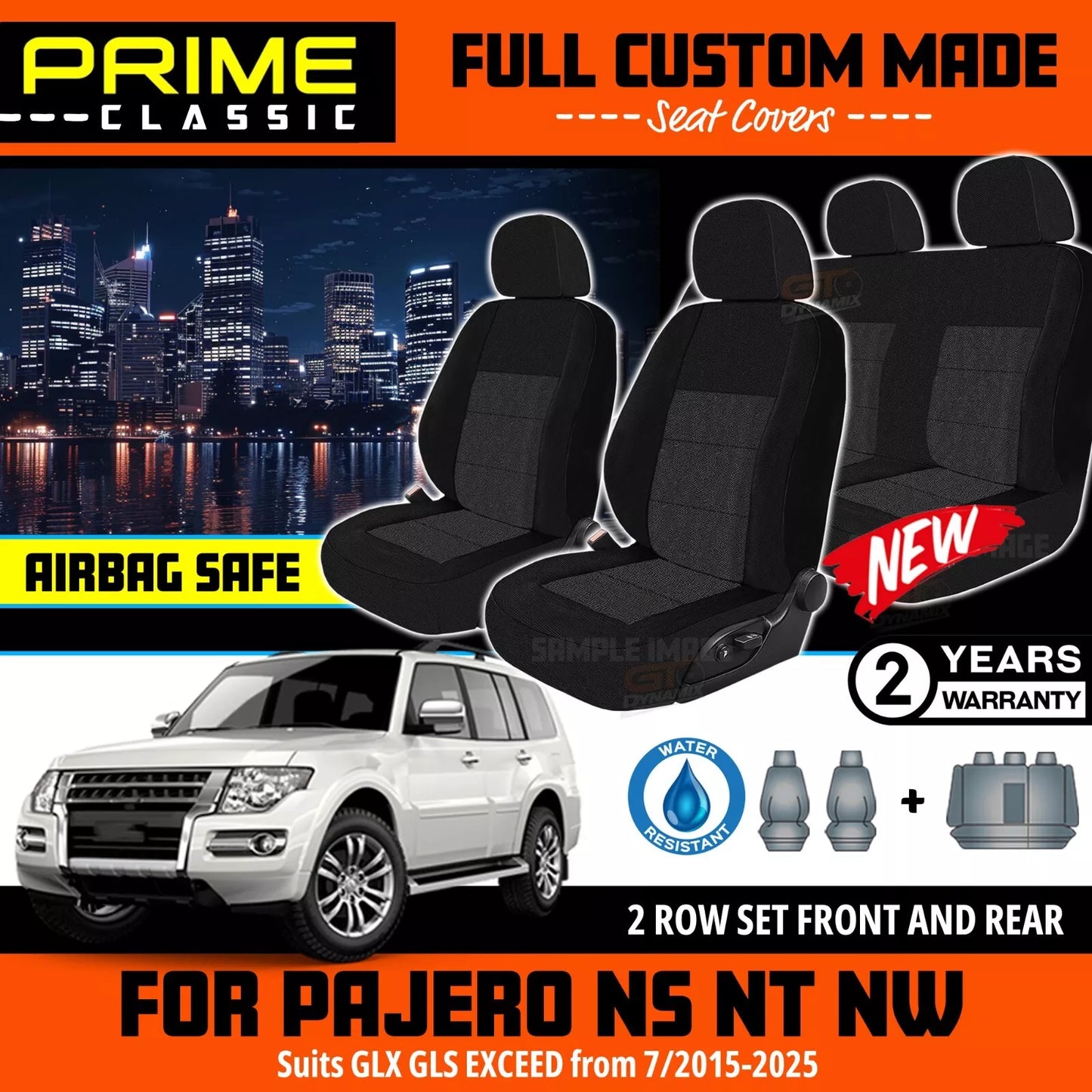 PRIME CLASSIC Black Custom Seat Covers 2 Rows For Mitsubishi Pajero NS NT NW NX GLS GLX VRX 2006-2019