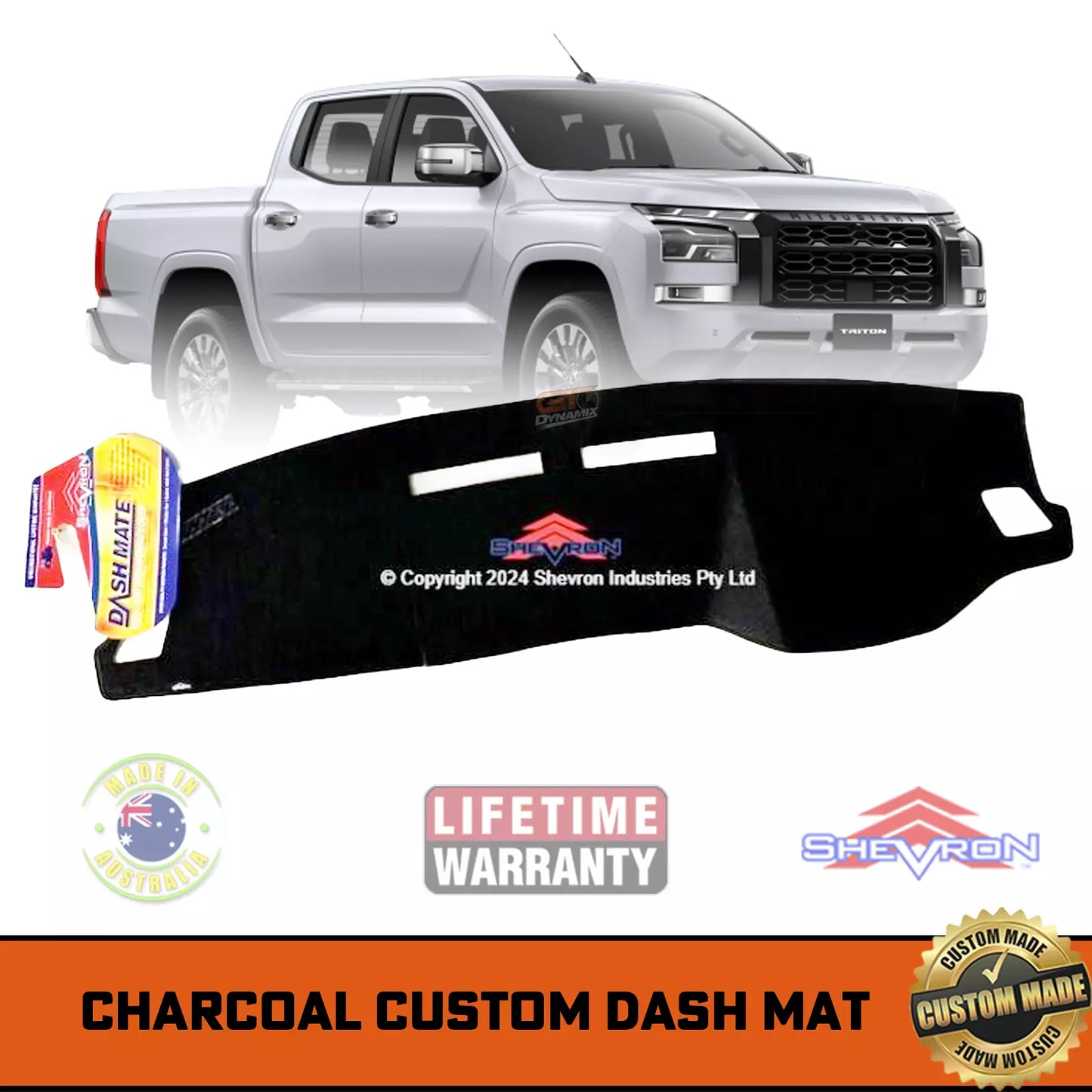 Shevron Dash Mat Mitsubishi Triton MV Dual Cab Ute 12/2023-2025 DM1702 CHARCOAL GREY