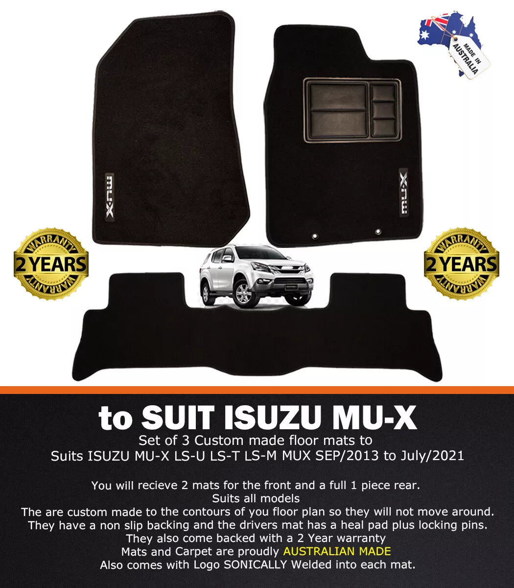 Isuzu MU-X BLACK Custom Floor Mats Front and Rear LS-U LS-T LS-M MUX 9/2013-6/2021