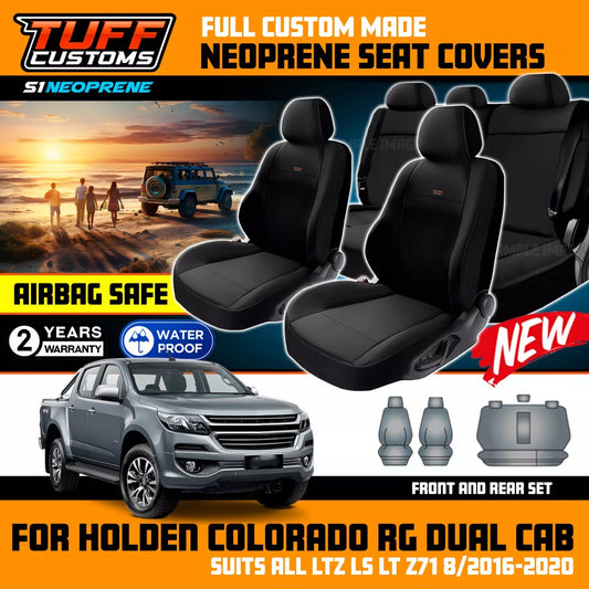 TUFF Customs S1 Neoprene Seat Covers 2 Rows For Holden RG Colorado LTZ LZ LT 8/2016-2020