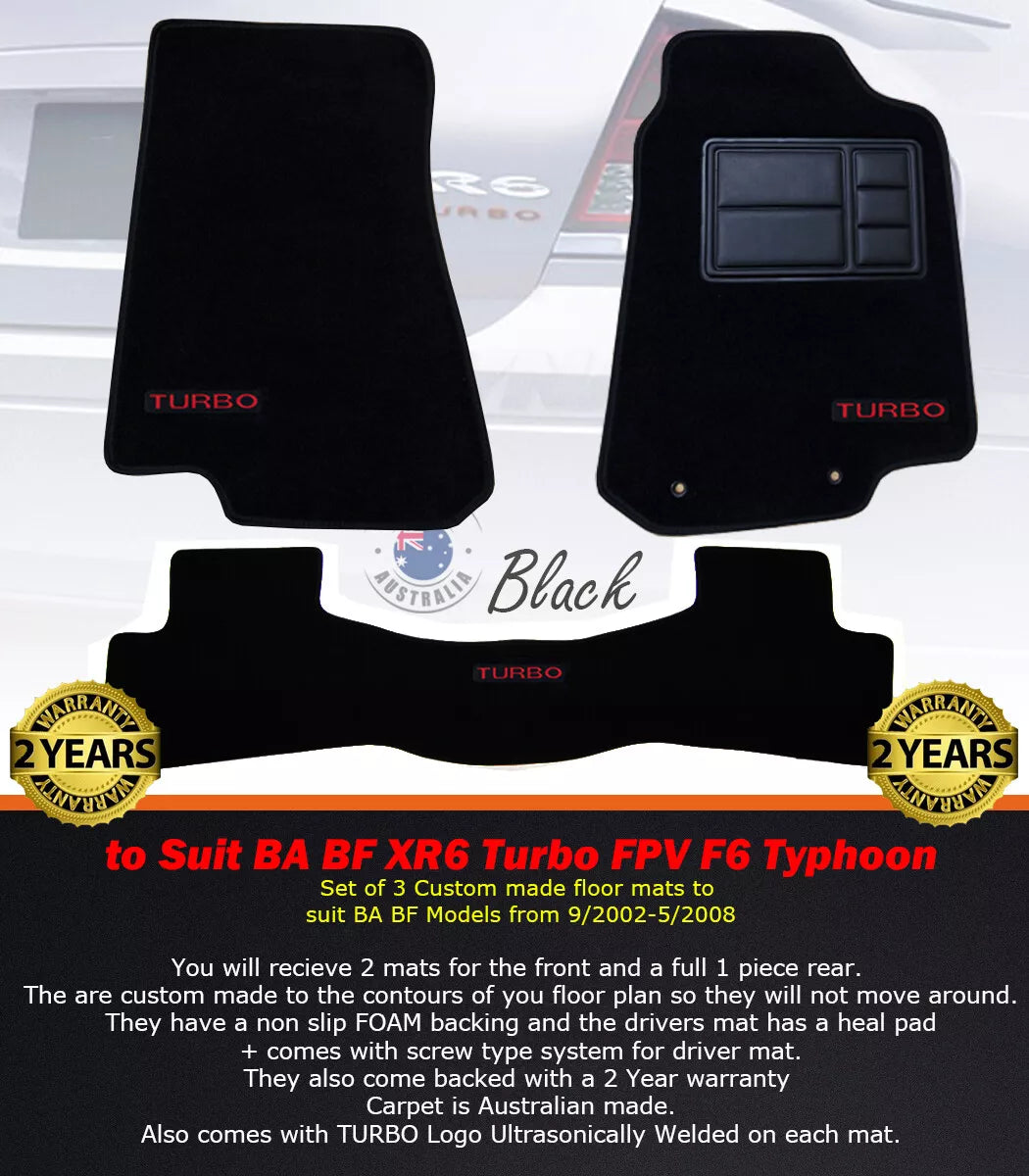 Custom Made Floor mats for Ford BA BF MK2 XR6 Turbo FVP F6 Typhoon 9/2002-5/2008