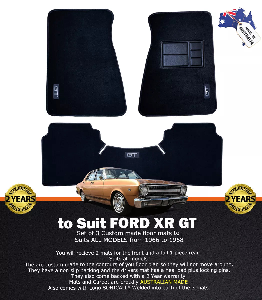 Custom Made Floor Mats for Ford XR GT Falcon 1966-68 3 Piece Set with LOGO BLACK