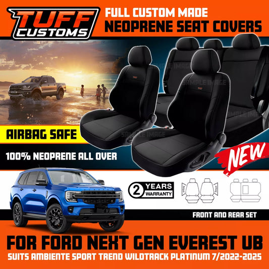 TUFF Customs Neoprene Seat Covers 2 Rows For Ford NEXT GEN EVEREST TREND WILDTRACK SPORT 2022-25