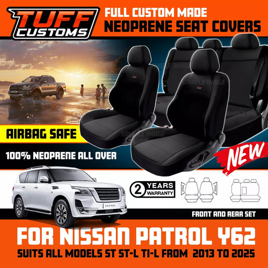 TUFF Customs Neoprene Seat Covers 2 Rows For Nissan Y62 PATROL TI TI-L ST 2013-2024