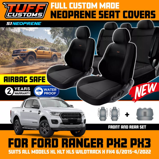 TUFF Customs S1 Neoprene Seat Covers 2 Rows For Ford RANGER PX2 PX3 XLT SPORT Wildtrack 2015-2022