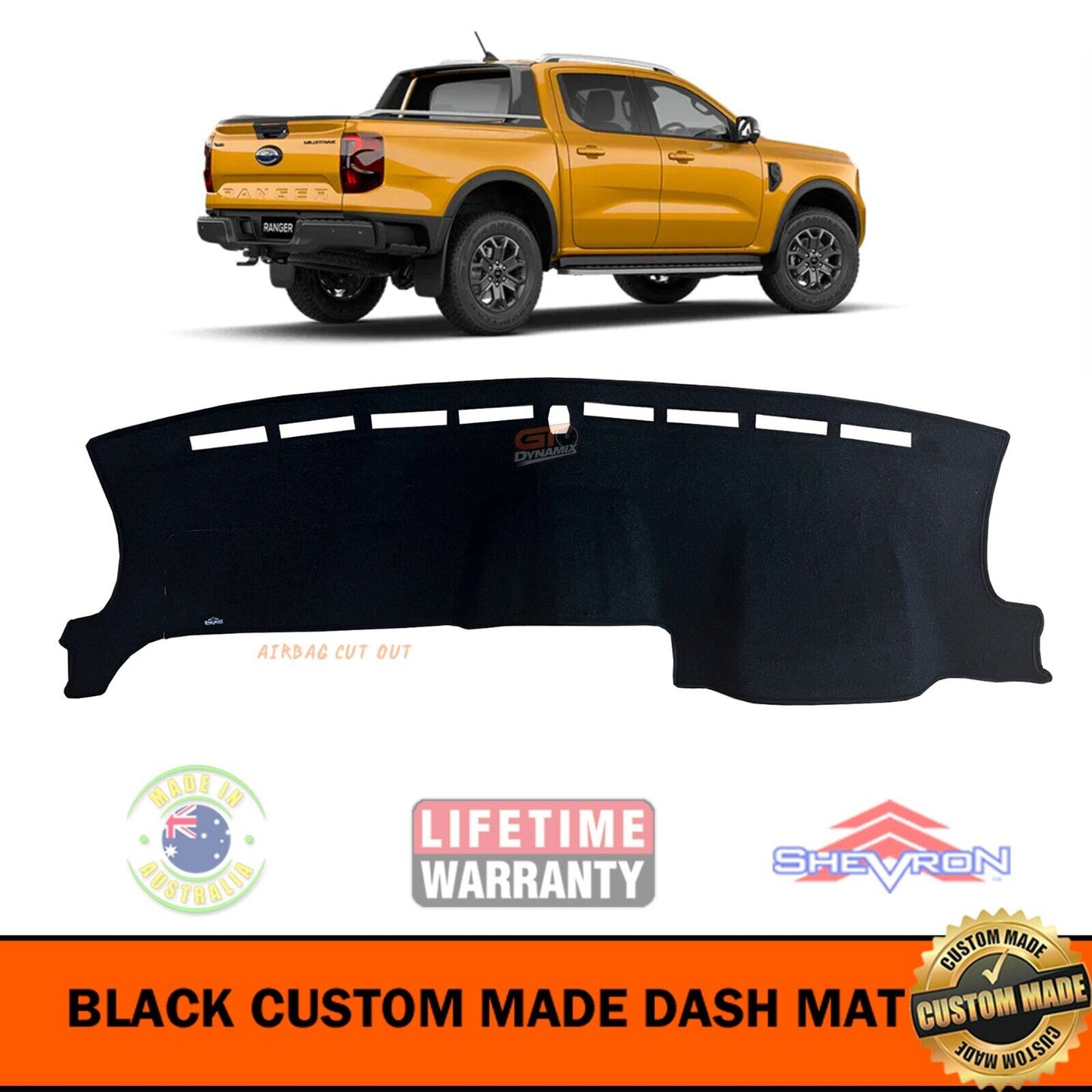 Shevron Dash Mat FORD RANGER NEXT GEN Wildtrack Raptor 2022-2024 DM1652 Black