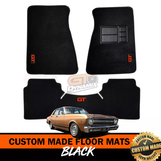 BLACK Custom Made Floor Mats for Ford XR GT Falcon 1966-68 3 Piece Set RED LOGO