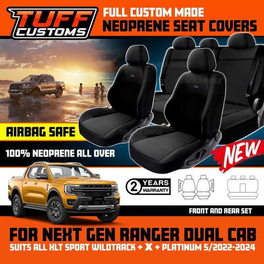 Tuff Custom Neoprene Seat Covers 2 Rows For FORD RANGER NEXT GEN Wildtrack SPORT 2022-2025