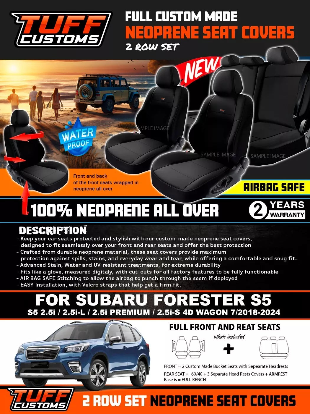 TUFF Customs Neoprene Seat Covers 2 Rows For Subaru Forester S5 2.5i 2.5i-L 7/2018-2024