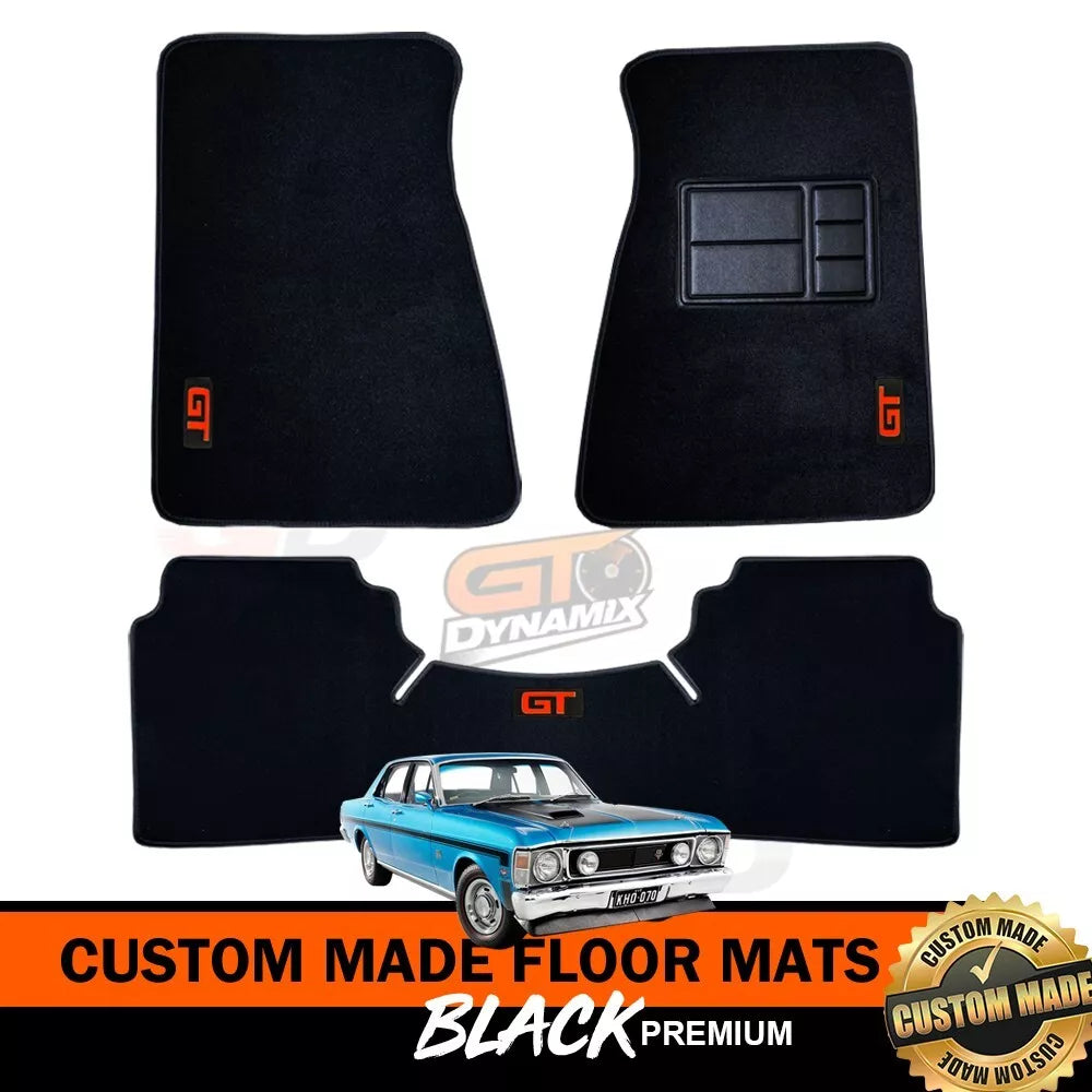 Custom Made Floor Mats for Ford XW GT GTHO 1969-1970 3 Piece Set RED LOGO BLACK