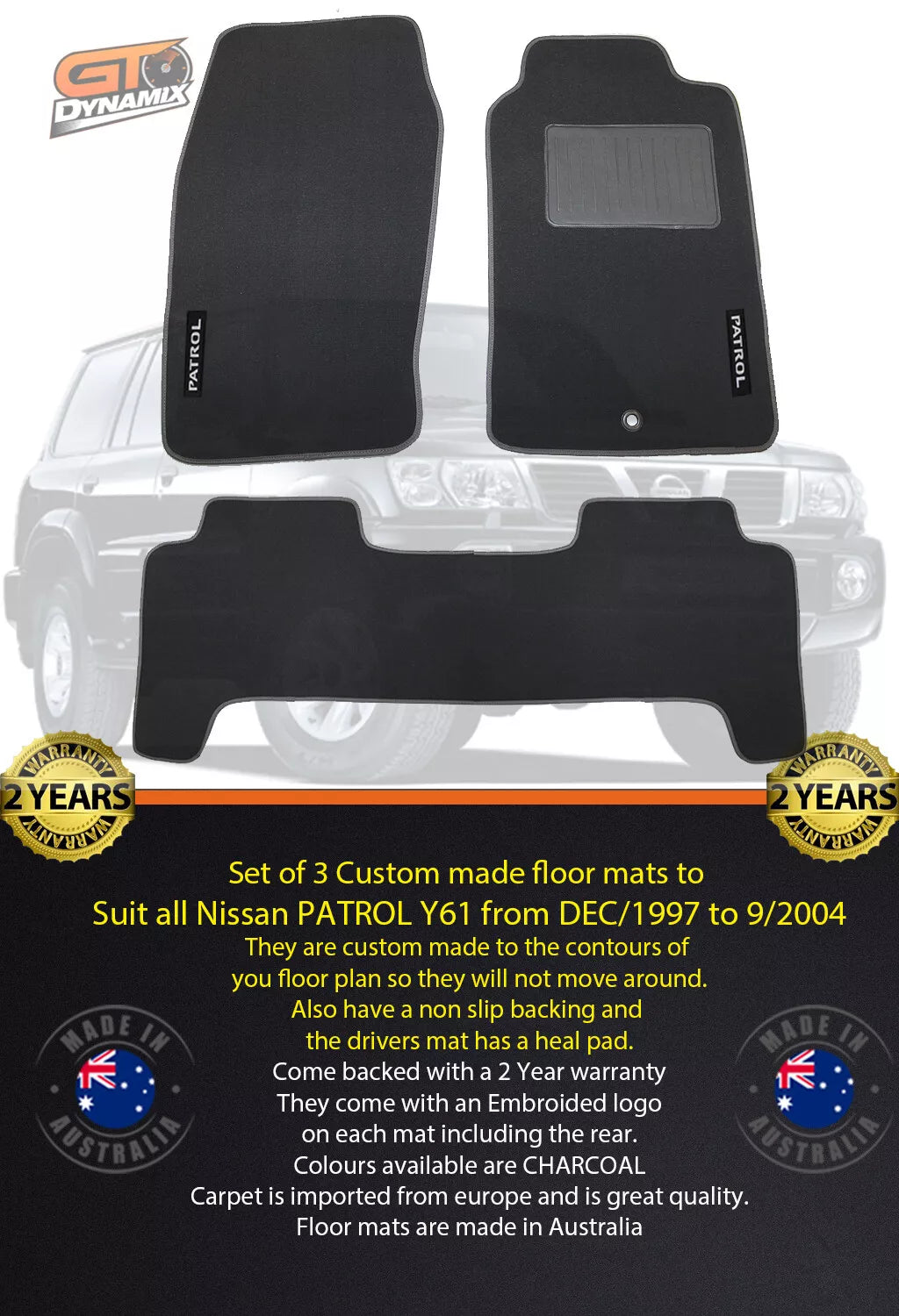 Custom Made Floor Mats Front and Rear For NISSAN PATROL GU Y61 12/1997-9/2004 Ti ST CHAR