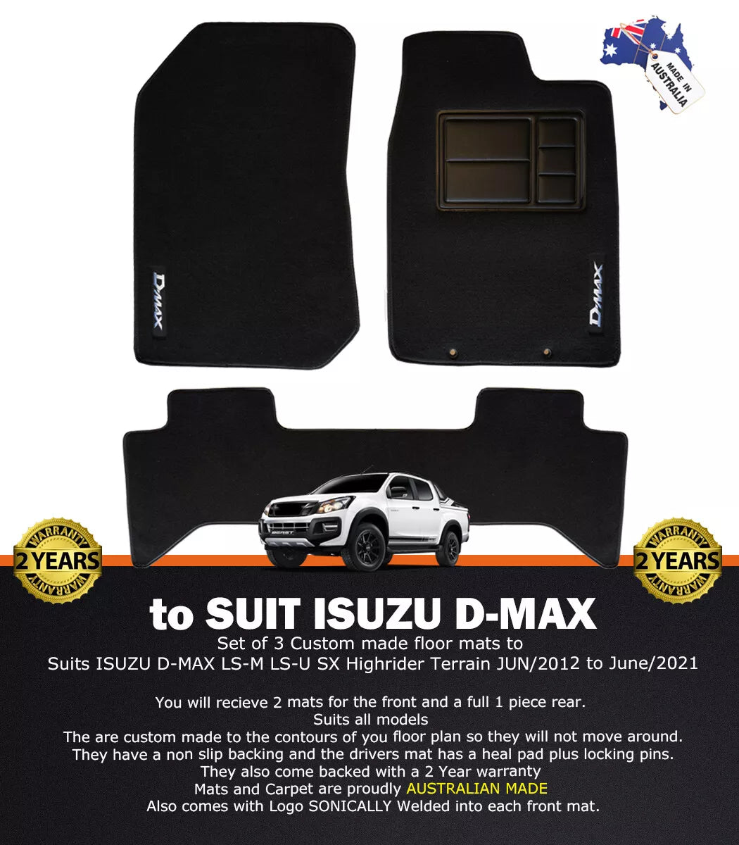 Isuzu D-MAX BLACK Custom Floor Mats Front and Rear LS-U LS-M DMAX SX 6/2012-6/2020