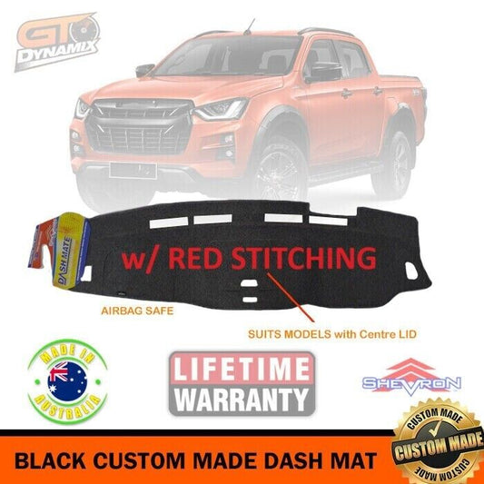 Shevron Dash Mat ISUZU D-MAX Centre Lid LS-M LS-U 2020-2024 DMR1589 Black + Red Stitching