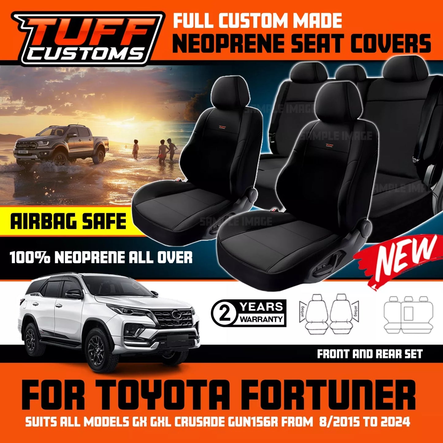 TUFF Customs Neoprene Seat Covers 2 Rows For Toyota Fortuner GX GXL CRUSADE 6/2021-2024