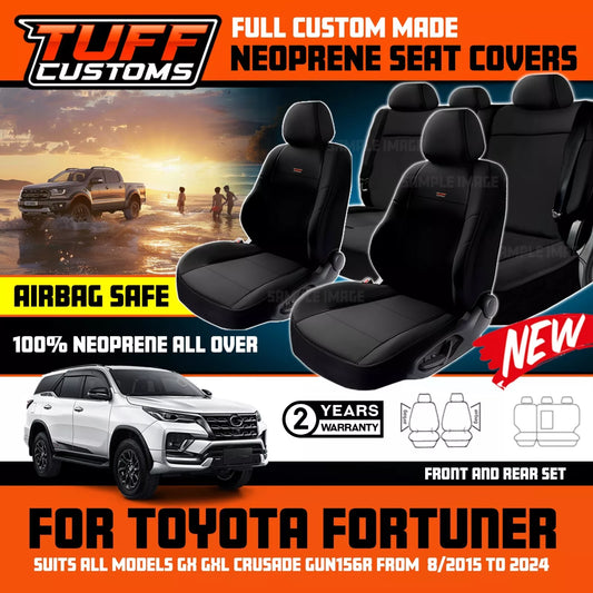 TUFF Customs Neoprene Seat Covers 2 Rows For Toyota Fortuner GX GXL CRUSADE 6/2021-2024