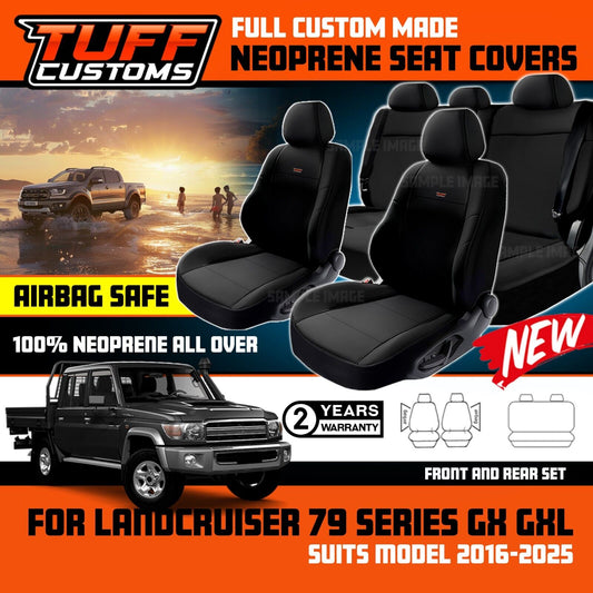 Tuff Custom Neoprene Seat Covers 2 Rows For Toyota Landcruiser 79 Series GX GXL VDJ79R 2016-2025