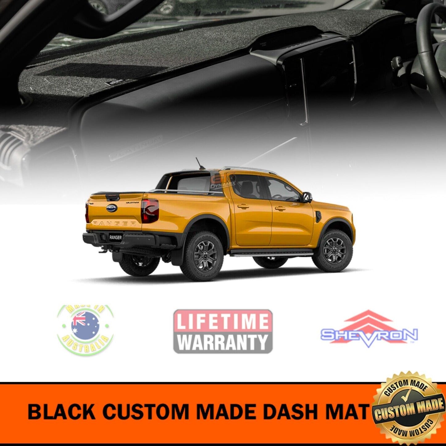 Shevron Dash Mat FORD RANGER NEXT GEN Wildtrack Raptor 2022-2024 DM1652 Black