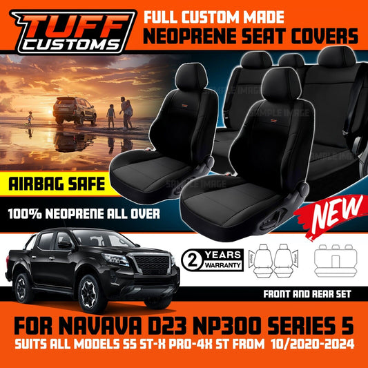 Tuff Custom Neoprene Seat Covers 2 Rows For Nissan Navara D23 NP300 S5 ST ST-X 10/2000-2024