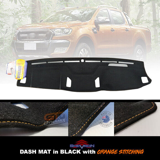 Shevron Dash Mat Ford Ranger PX2 MK2 Wildtrack 2015-7/2018 DMO1403 Black + Orange Stitching