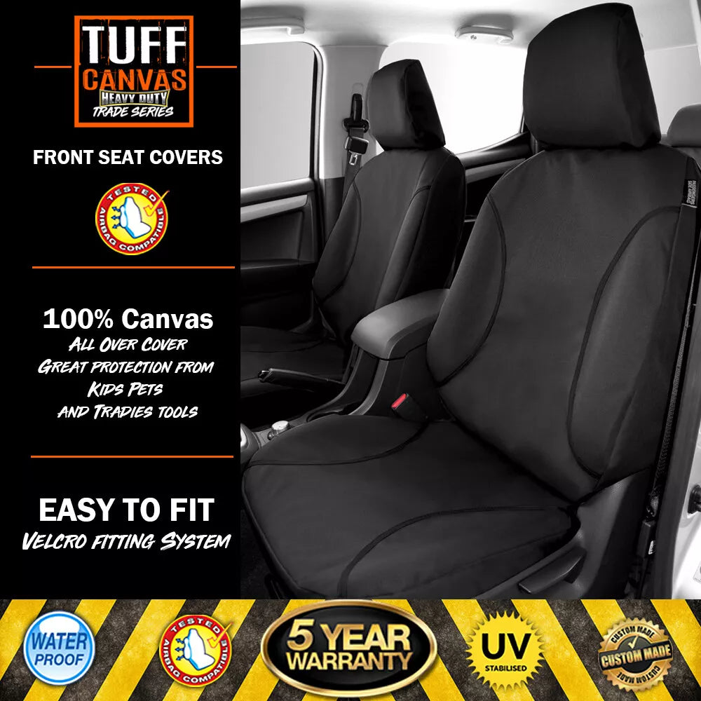 TUFF HD TRADE Canvas Seat Covers 2 Rows For Mitsubishi Triton MV Dual Cab GLX GLR GLS 12/2023-2025 Black