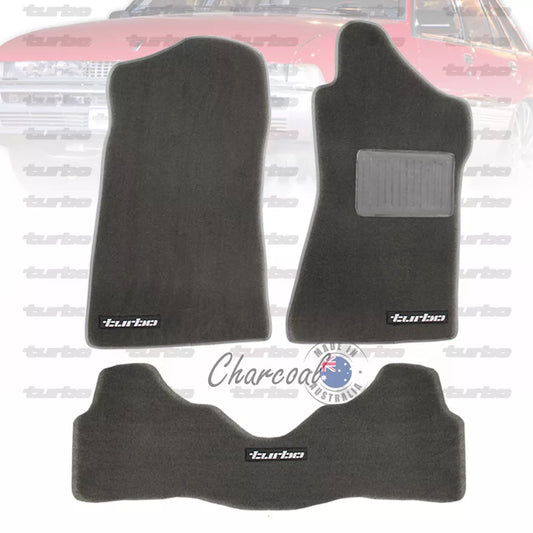 VL TURBO CUSTOM MADE FLOOR MATS SET OF 3 Charcoal with Silver Badge Calais BT1