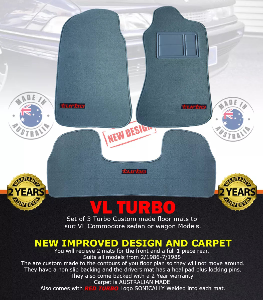 VL TURBO Turquoise CUSTOM MADE FLOOR MATS SETof3 Calais BT1 Berlina SL RED Badge