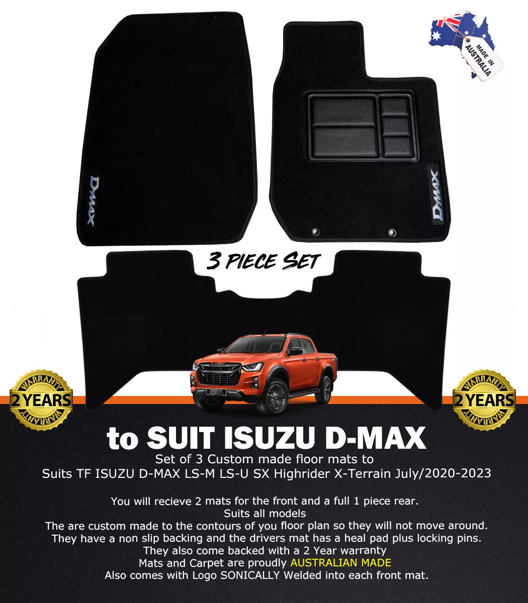 Isuzu D-MAX TF BLACK Custom Floor Mats Front and Rear X-Terrain LS-U LSM DMAX SX 7/2020-24