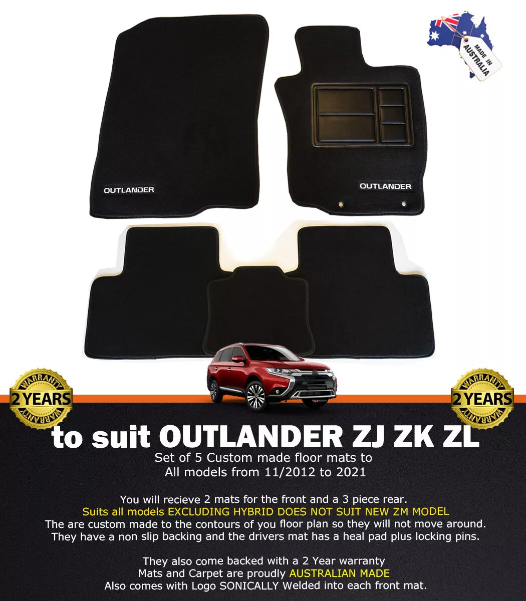 BLACK Custom Floor Mats Mitsubishi Outlander ZJ ZK ZL EXCEED VRX LS 11/2012-2020