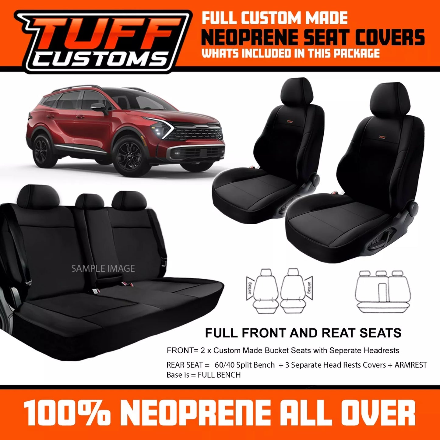 TUFF Customs Neoprene Seat Covers 2 Rows For Kia Sportage NQ5 ( S SX ONLY) 9/2021-2024