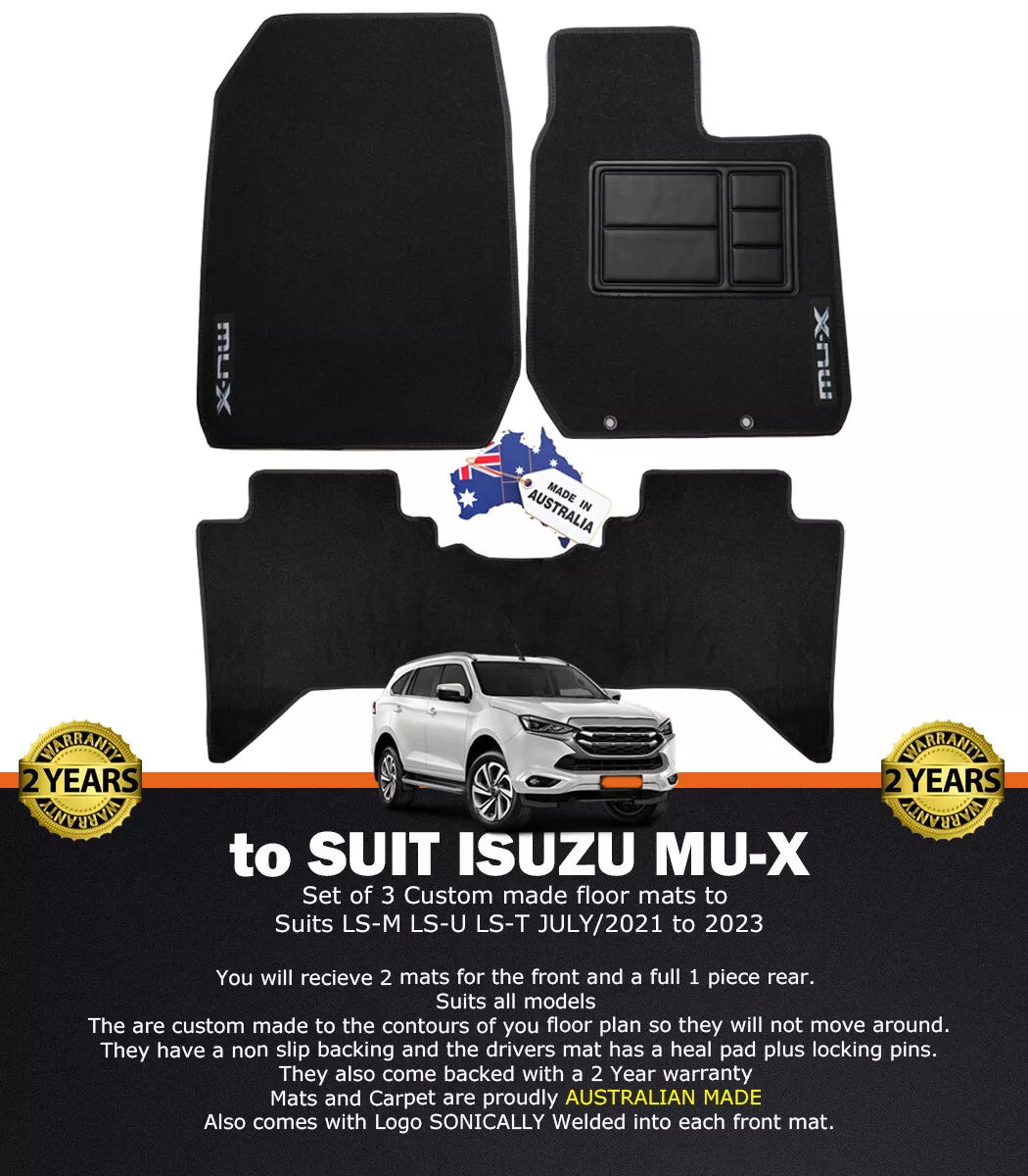 Isuzu MU-X BLACK Custom Floor Mats Front and Rear LS-U LS-T LS-M MUX 7/2021-24