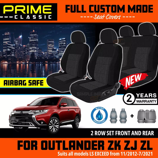 PRIME CLASSIC Black Custom Seat Covers 2 Rows For Mitsubishi Outlander ZJ ZK ZL 11/2012-7/2021