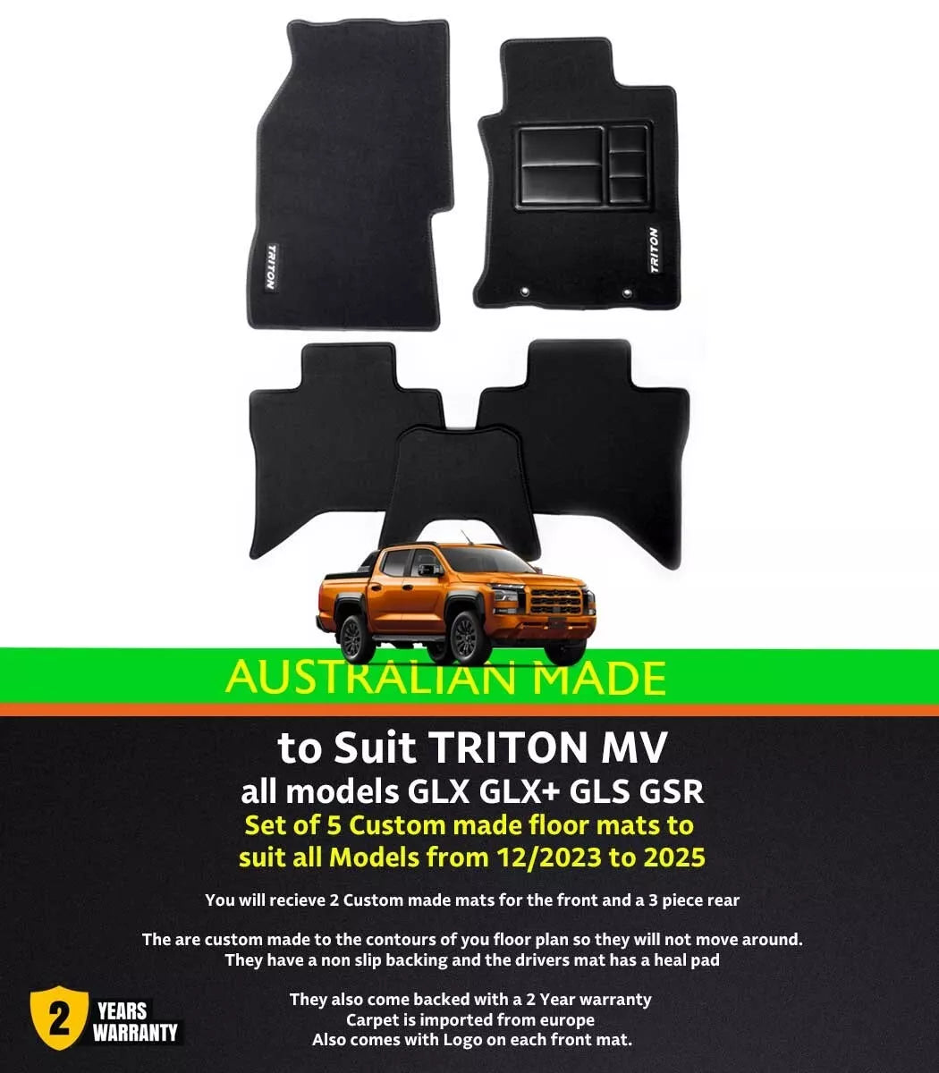 BLACK Custom Made Floor Mats For Mitsubishi Triton MV GLX GLS GSR 12/2023-2025