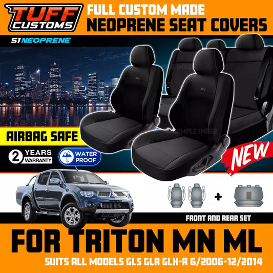 TUFF Customs S1 Neoprene Seat Covers 2 Rows For Mitsubishi Triton MN ML Dual Cab GLS GLX-R 2R 2006-2015