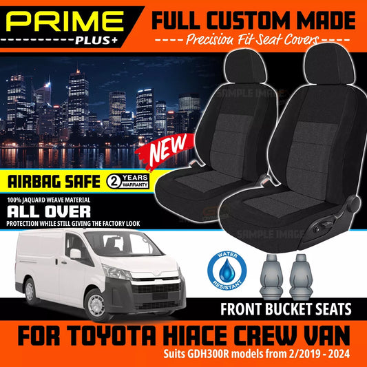 PRIME PLUS Black Custom Seat Covers Front For Toyota Hiace Crew Cab GDH300R 2/2019-2024