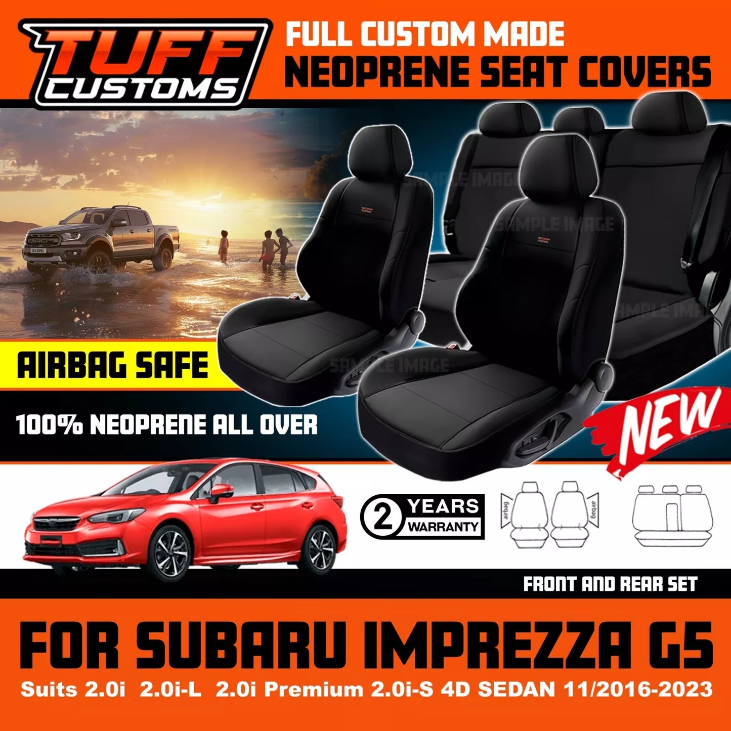 TUFF Customs Neoprene Seat Covers 2 Rows For Subaru Impreza 2.0i-L 2.0i 2.0i-S 2017-2022