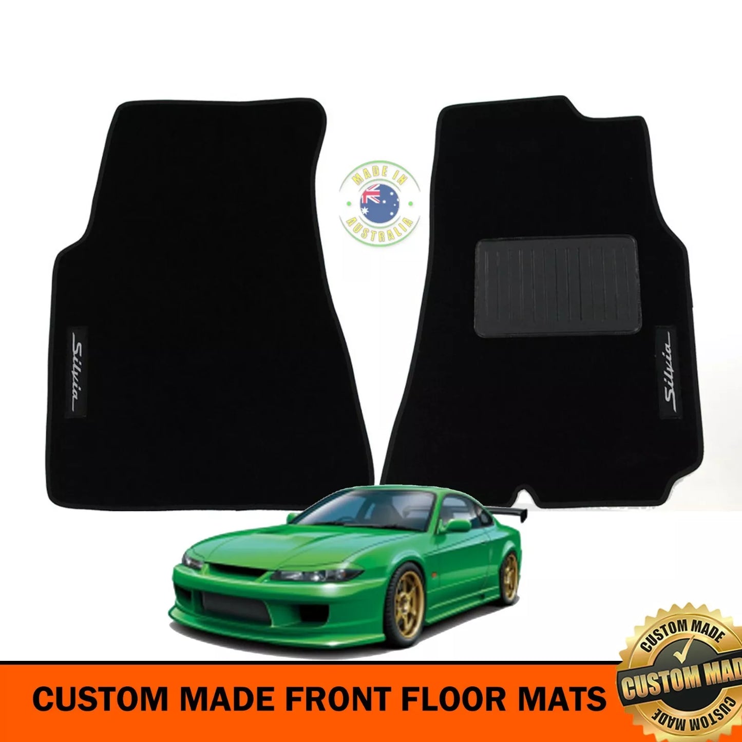 Black Custom Made Floor mats For Nissan S15 Silvia FRONT 2 with (SILVIA) Badge