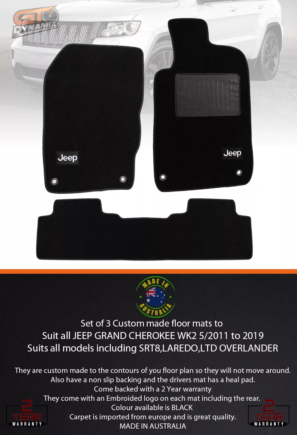 Custom Floor Mats JEEP GRAND CHEROKEE WK2 LTD OVERLANDER SRT8 Laredo 5/2011-24